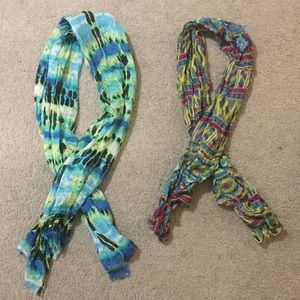 Two multi-colored scarves